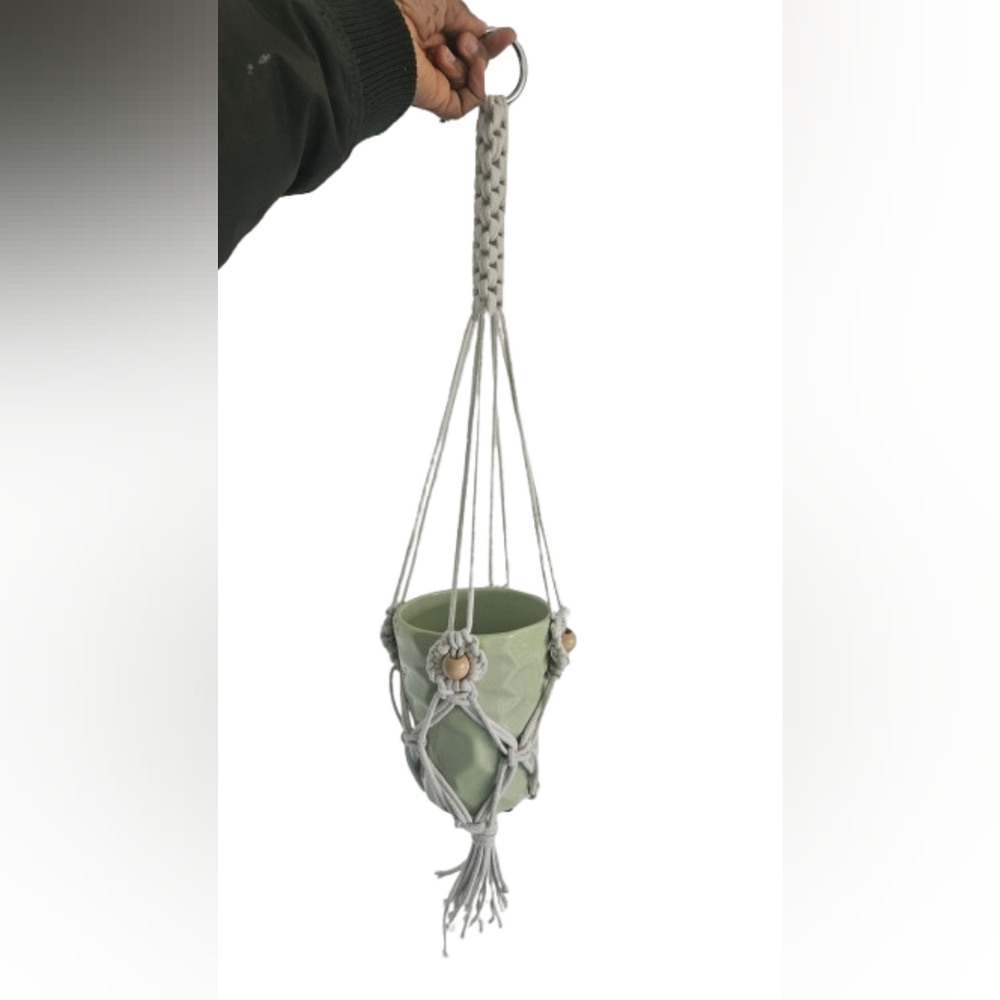 Elegant White Macrame Plant Hanger 27 In Decorative Hanger